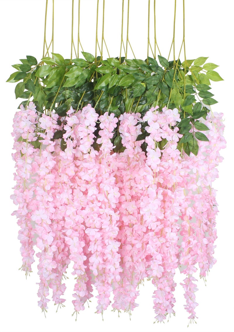 Duovlo 12 Piece Artificial Silk Wisteria Vine 3.6 Feet Ratta Hanging Flower Garland String Home Party Wedding Decor (Light Pink) - Image 1